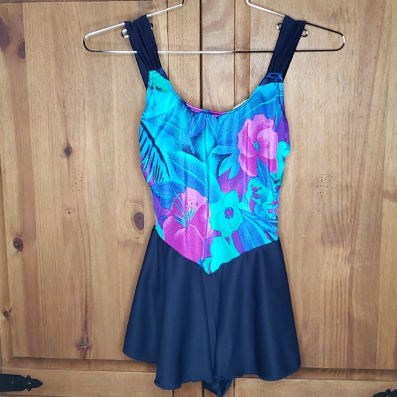 Vintage 1 Piece Bright Floral Swimdress Swimsuit - Picture 3 of 16